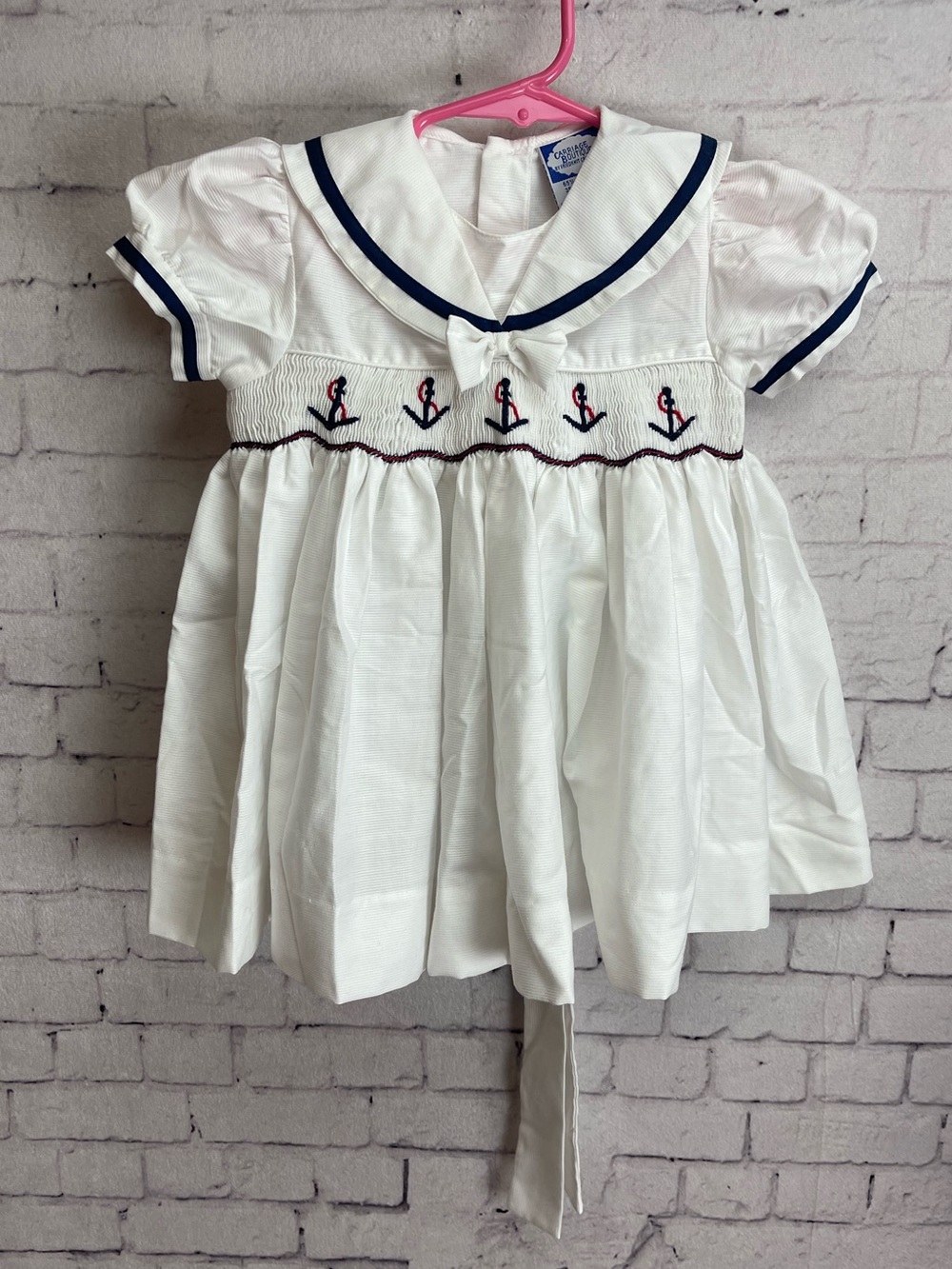 Carriage Boutiques size 12 months white sailor dress with smocking on bodice